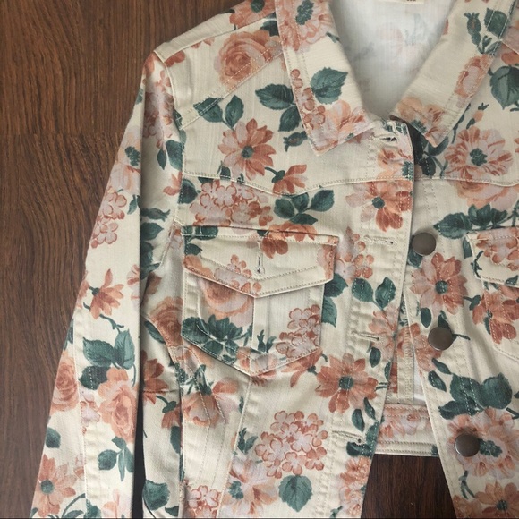 Floral Denim Jacket Cream and Coral Size Small - Picture 2 of 4